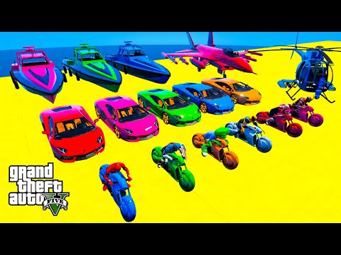 GTA V Spiderman Crazy Car Racing By Trevor! MEGA Ramp Jump Challenge