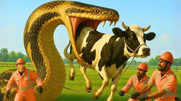 Farm Rescue Team Saves Dairy Cow Attacked by Massive Python While Grazing 🐍🌾