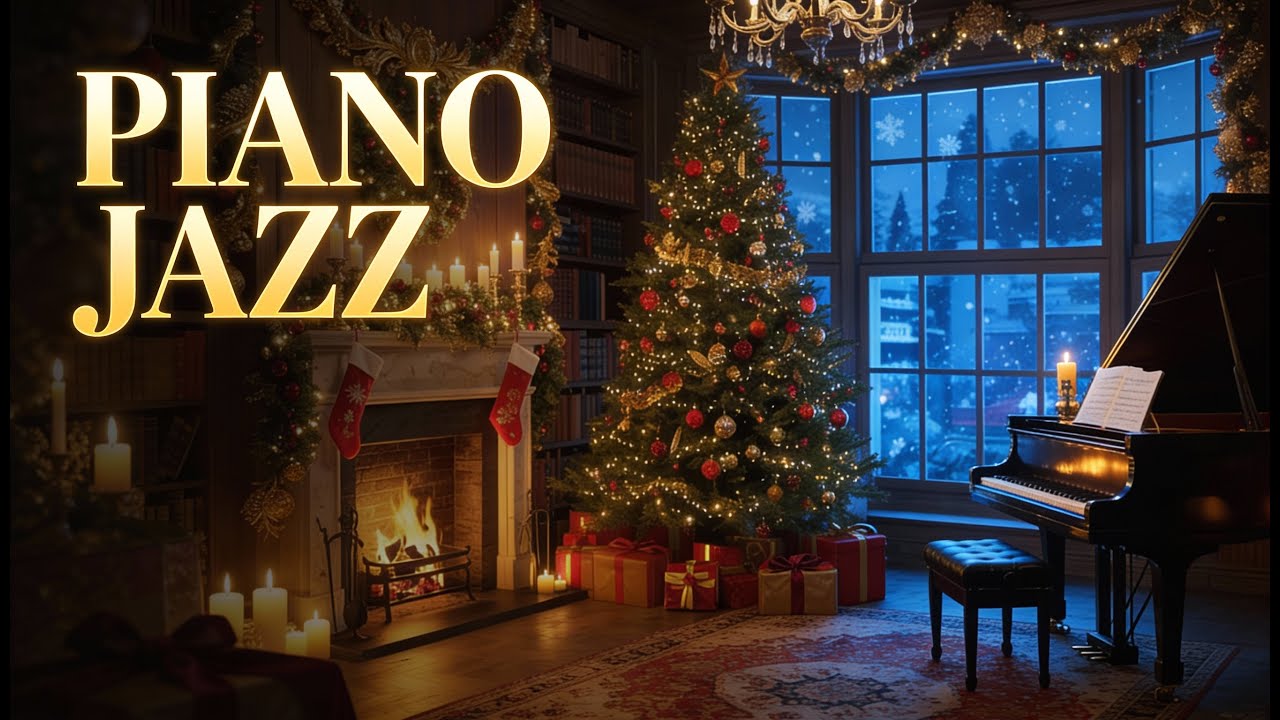 Cozy Christmas Piano Jazz 🎄 Warm Fireplace & Relaxing Winter Atmosphere ...