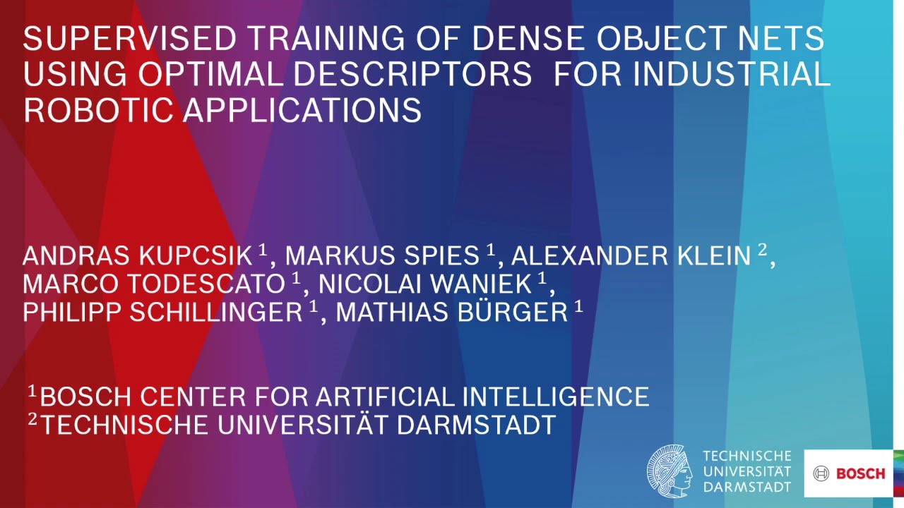 Supervised Training of Dense Object Nets for Industrial Robotic Applications