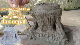 proses pembuatan pot relief motif kayu