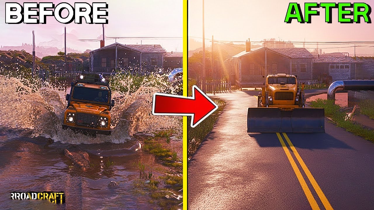 ROADCRAFT - Постройте дорогу через разрушенную и затопленную деревню (Увлекательно) 4K