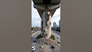The bridge support collapsed after the earthquake, but it was just the outerconcrete #crash #car