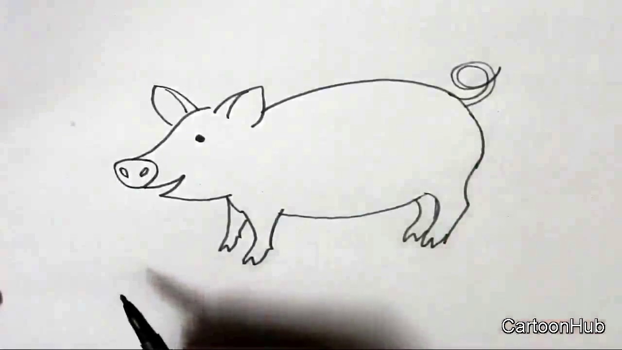 How to draw a Pig- in easy steps for children, kids ...