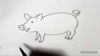 How to draw a Pig- in easy steps for children, kids, beginners