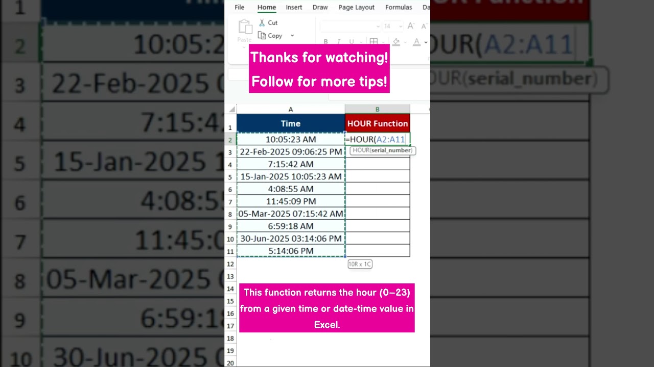 Stop Guessing Time! ⏰ Use HOUR Function in Excel 😎