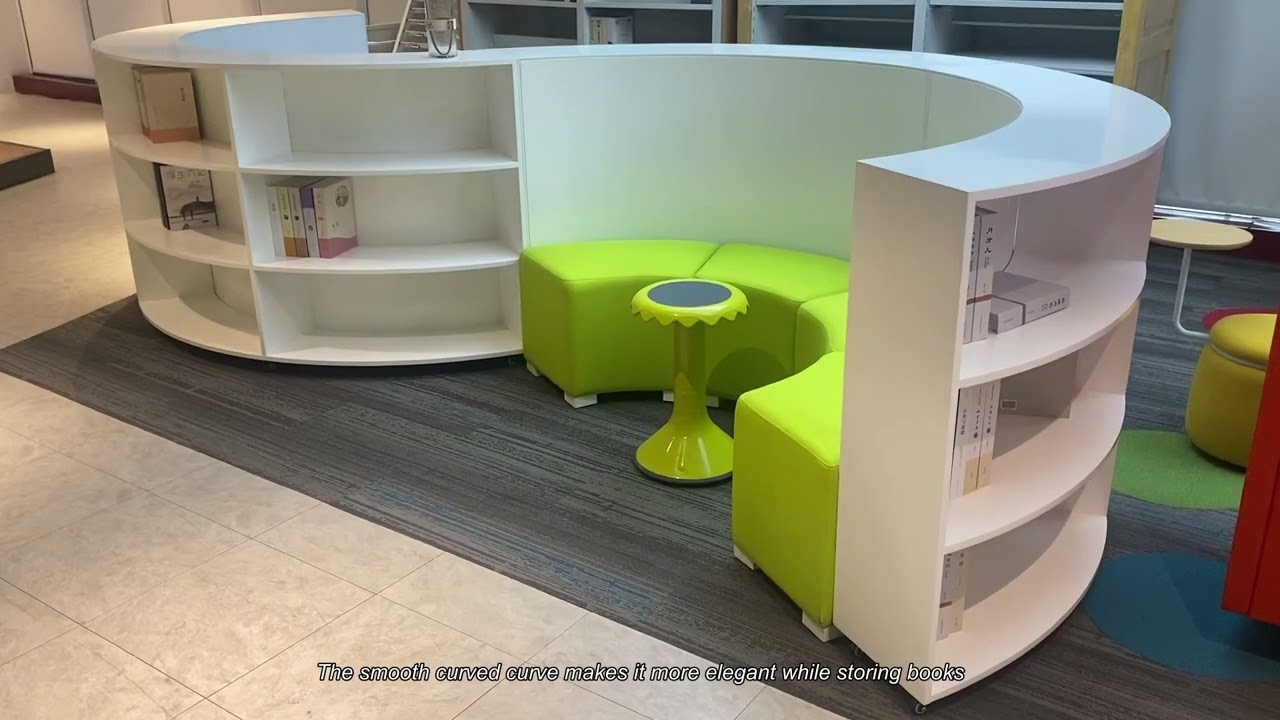 BESTON furniture white curved library bookcase with rest sofa