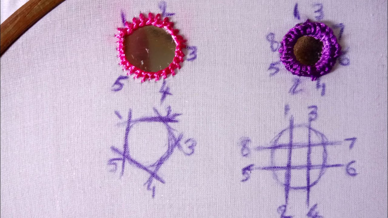 Hand embroidery/Circle Mirror work 2 Methods. YouTube