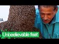 Man sets world record for wearing 60000 bees on his face