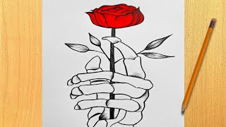 Drawing a Skeleton Hand Holding a Rose | Dark Romanticism Art screenshot 5