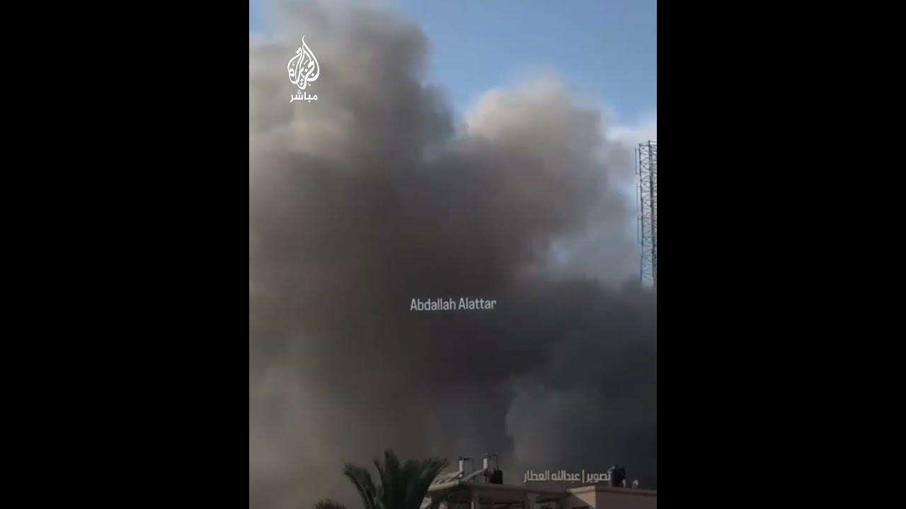 لحظة استهداف الاحتلال البرج 6 أحد أبراج عين جالوت في النصيرات بغزة