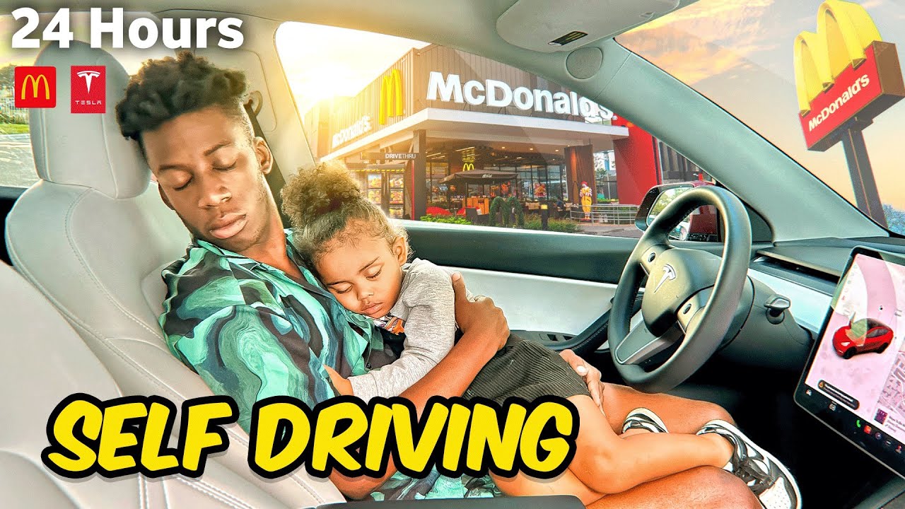 Letting Our Tesla DECIDE What We EAT For 24 Hours (SELF DRIVE)