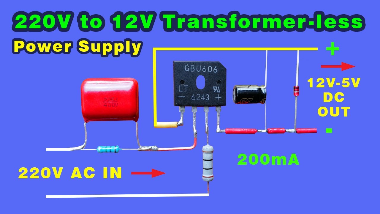 How to convert AC to DC without Transformer, 220v to 12v dc converter 