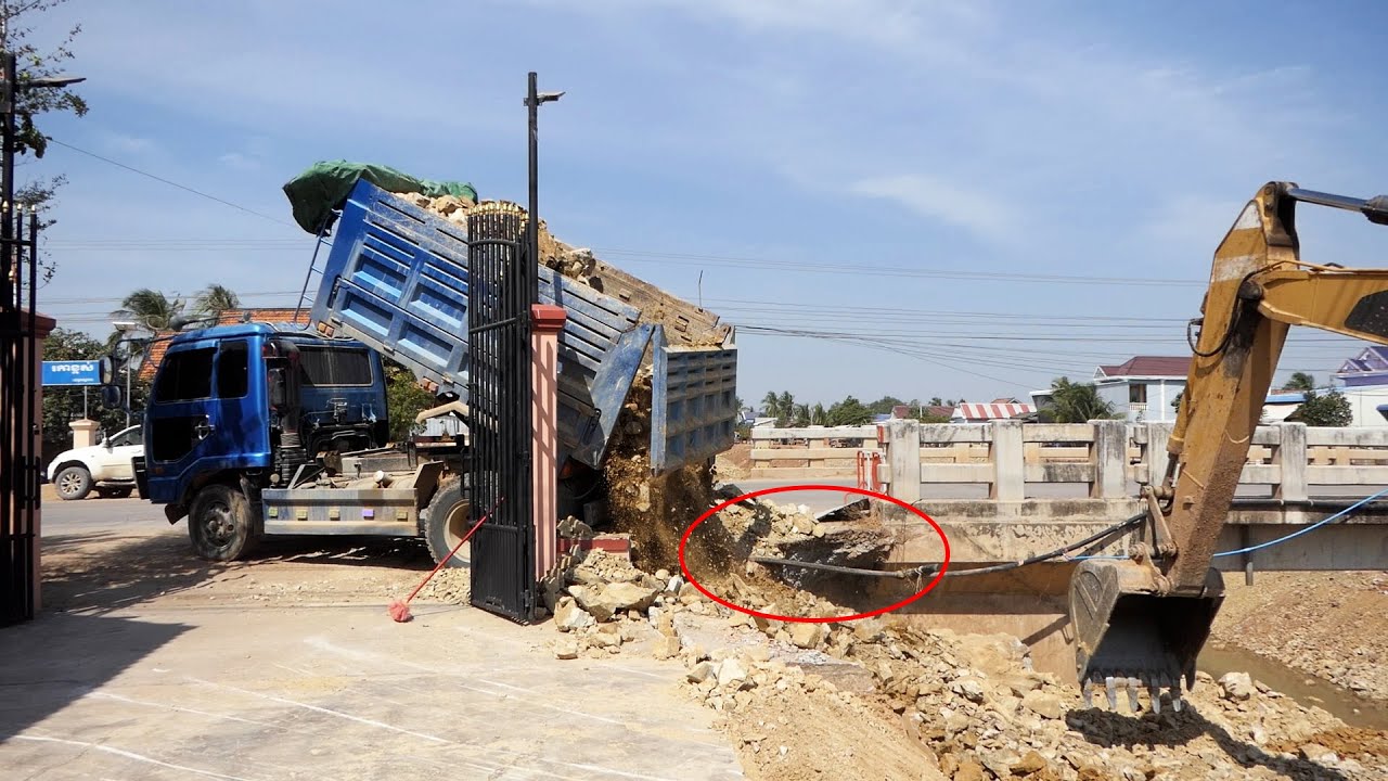 Full Project Building The Canal Side Slop Foundation Technology Good Mini Trucks Unloading Rocks