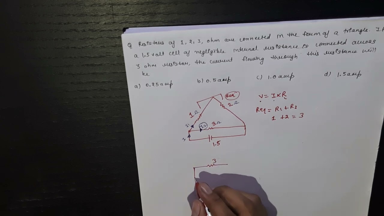 errorless physics current electricity||resistors of 1,2,3 ohm are connected in the form of a triangl