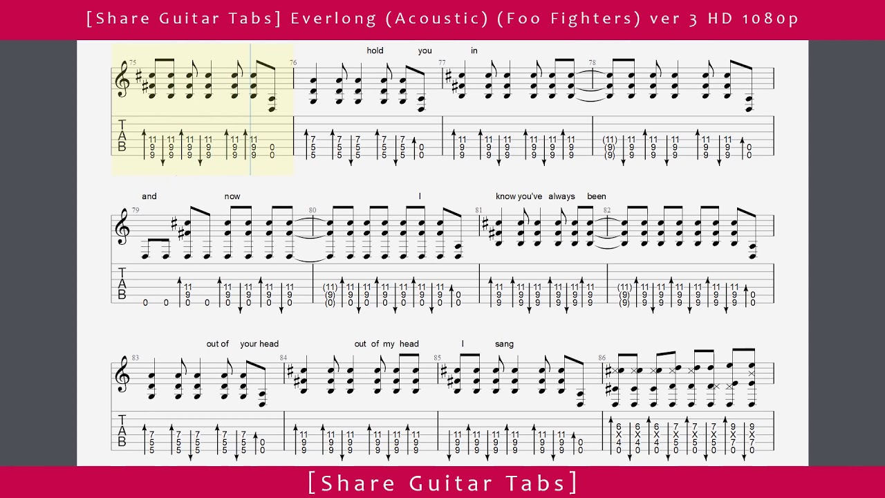 [Share Guitar Tabs] Everlong (Foo Fighters) Acoustic Guitar ver 3 HD 1080p YouTube