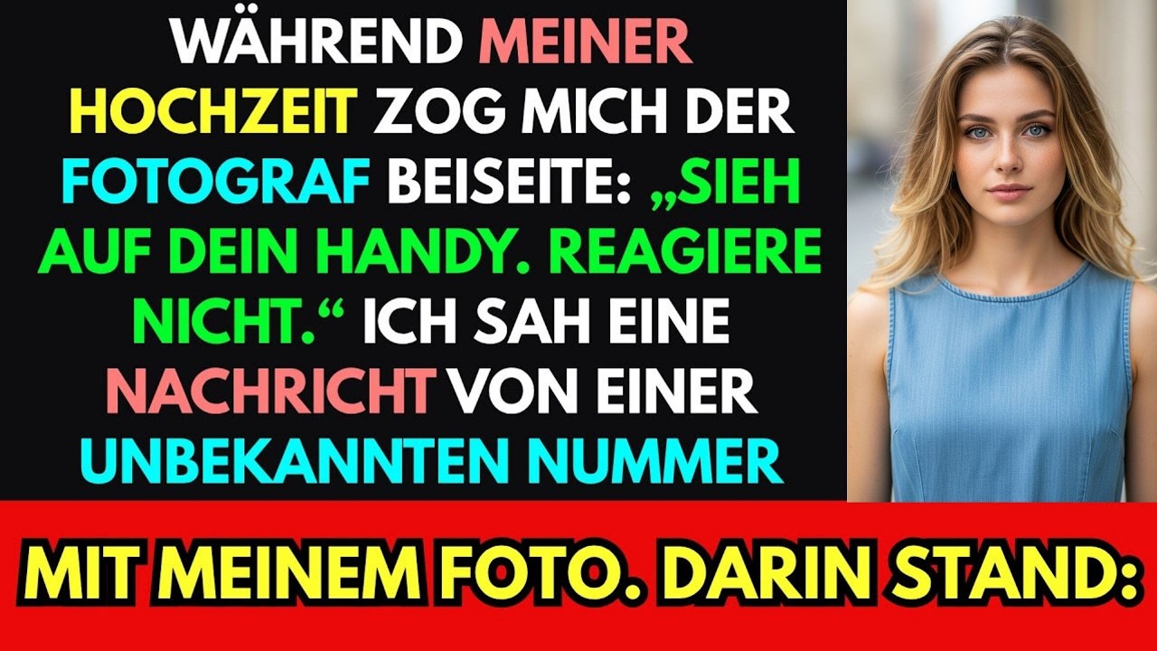 Bei meiner Hochzeit flüsterte der Fotograf:„Schau auf dein Handy. Reagiere nicht.“Die Nachricht,die…