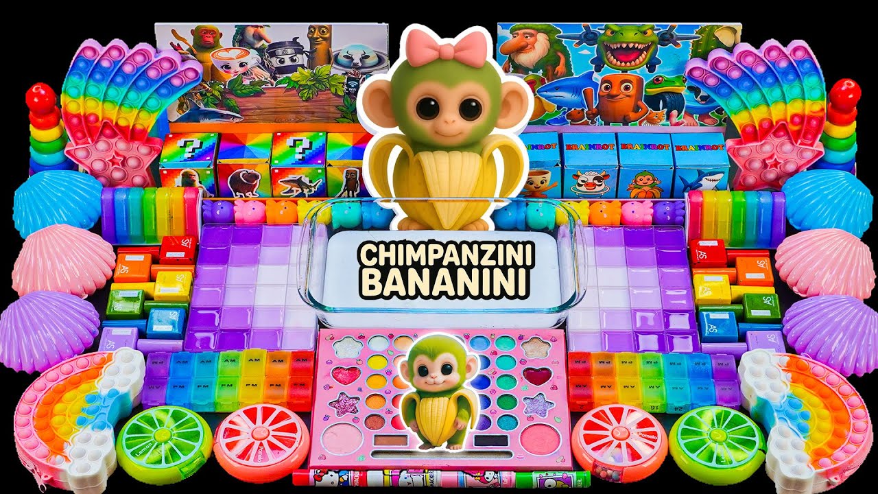 🐵 CHIMPANZINI BANANINI SLIME BATTLES 🍌 1 Hour Satisfying Slime Mixing, with Glitters Charms