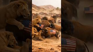 lima singa vs ratusan bison! strategi ini bikin kawanan panik #singavsbison #strategiperang