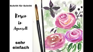 Rosen Blumen Aquarell malen watercolor Tutorial Schritt für Schritt Anleitung für Anfänger Malkurs