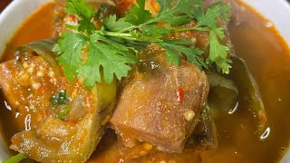 ခရမ်းသီးငါးခြောက်ချက်Eggplant Curry with Dried Fish