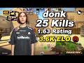 🔥donk (25-9) 1.63 Rating | avg 3.5K ELO | Mirage POV | Jun 15, 2026