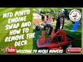 Mtd pinto ride on lawn mower engine swap  how to remove the deck