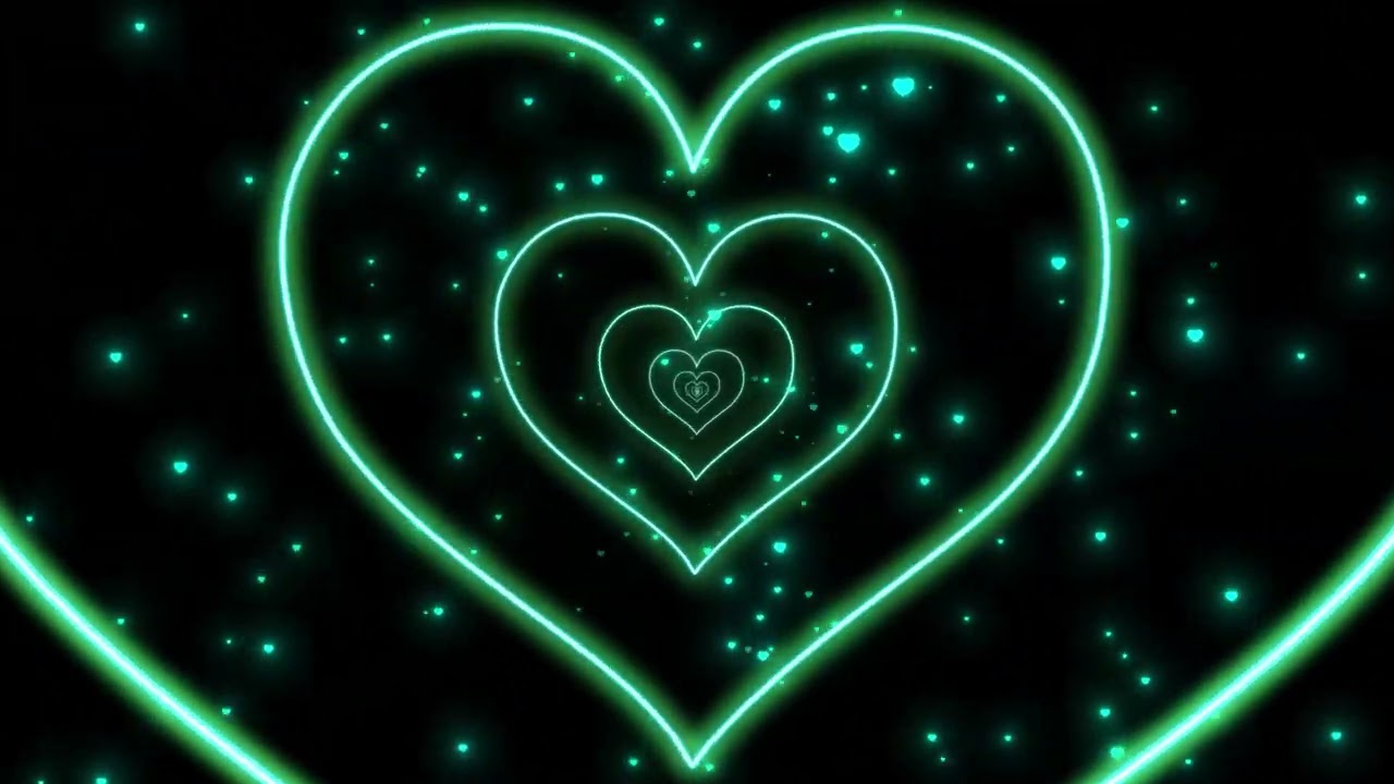 GREEN Neon Love Heart Tunnel Background [2 HOUR] Hearts particles video