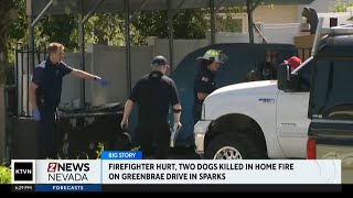Two dogs were killed in a house fire in Sparks, one firefighter was hurt