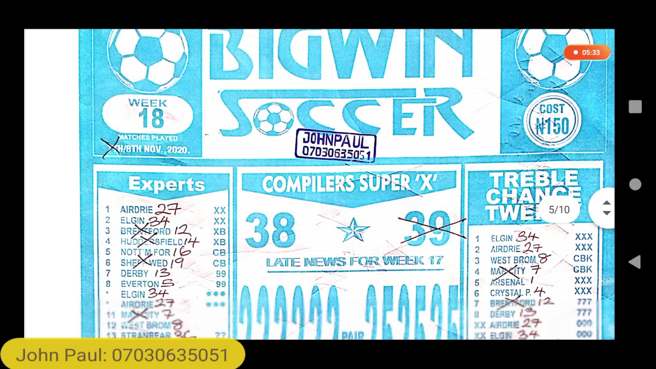 Mr Martin BigWin Pair: Week 19, 2020 UK Football Pools Season