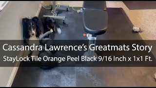 Cassandras Greatmats Story - StayLock Orange Peel Floor Tiles in Home Gym - Cassandra put the StayLock Orange Peel Tile over her carpet for her home workout area.

She is happy with the flooring, she says it is stable and sturdy when she is working out on it. She highly recommends this product, especially for over top of carpet!

Shop this product:
https://www.greatmats.com/gym-flooring/gym-floor-tile-staylock-black.php

Call Us 877-822-6622 or visit Greatmats.com for all your specialty flooring needs!

#homegym #homegymflooring #floortiles #flooring