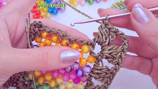كيفيه عمل مربع جرانى الخرز مع الكروشيه ✨ النتيجة هتفاجئك !! 😍 خطوة بخطوة - Crochet Beads Tutorial