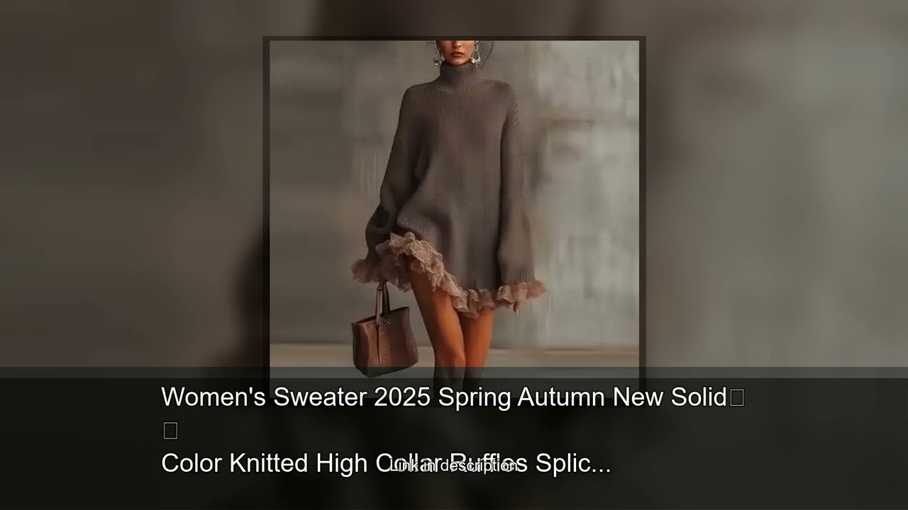 Women's Sweater 2025 Spring Autumn New Solid Color Knitted High Collar Ruffles Splicing Long Sl