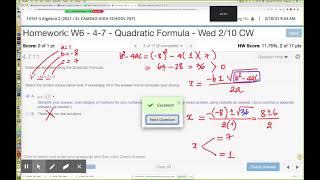 Algebra 2 - 4-7: Quadratic Formula