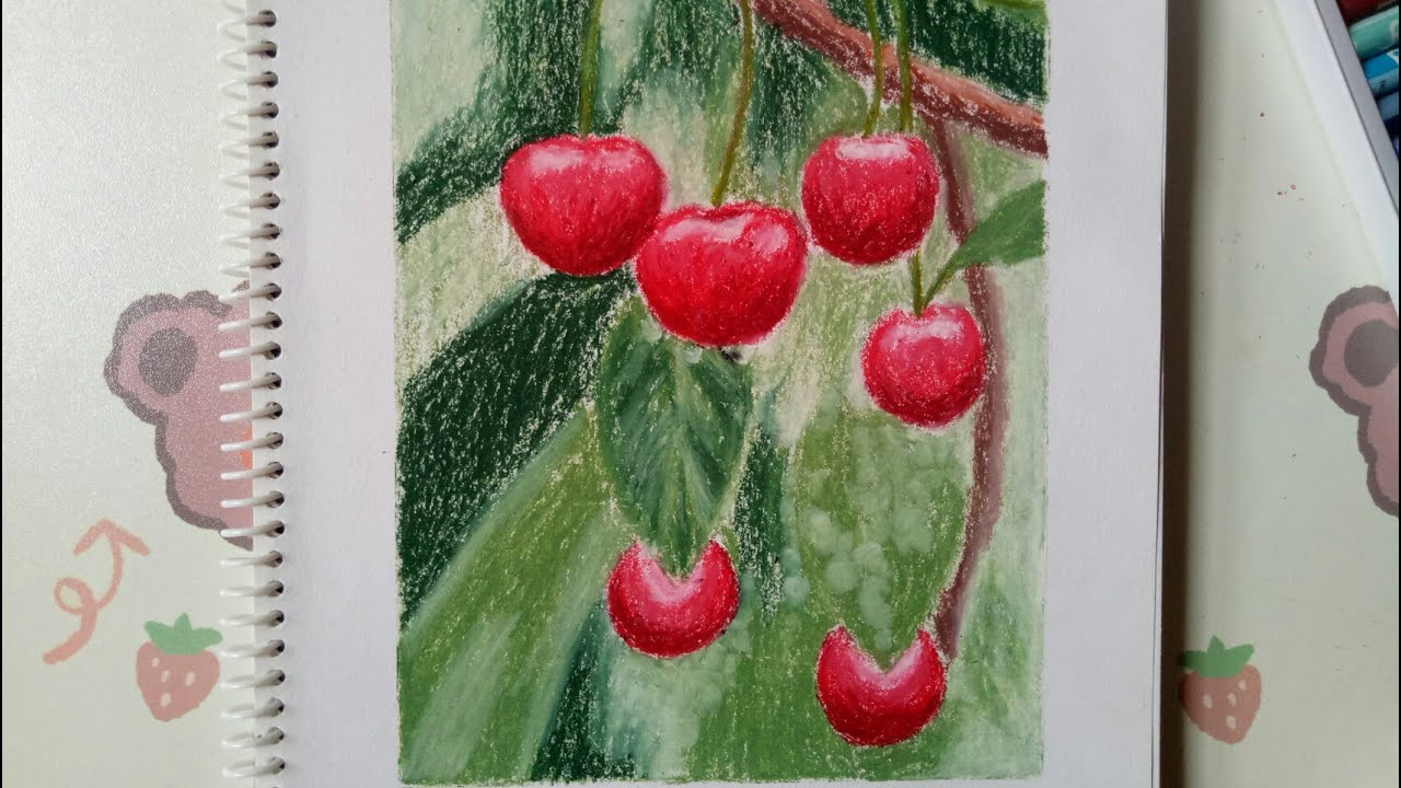 Cherry drawing/Oil pastel drawing/My first time oil pastel drawing