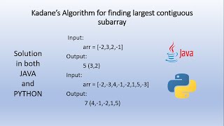 Kadane's Algorithm | Largest SubArray Sum | Java | Python