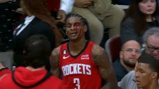 Lakers vs Rocketes Kevin Porter Jr  Bloody Left Eye after hits by D'Angelo Russel in 3pts attempt
