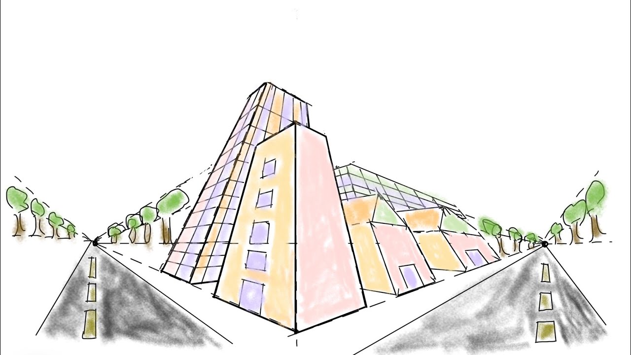 How to draw 3 Point Perspective Step by Step Frog's view Skyscrapper YouTube