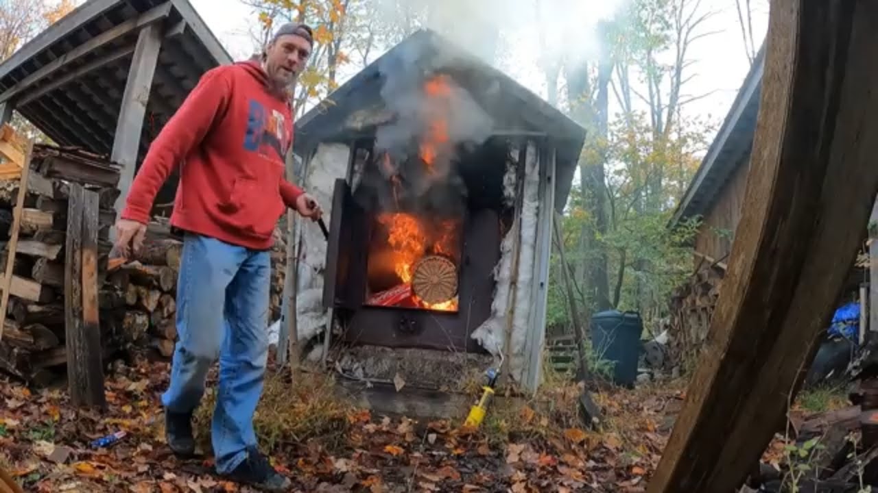 Lighting our Homemade Outdoor Wood Boiler for the season The simple way