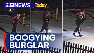 Man caught dancing on camera before burglarising school | 9 News Australia