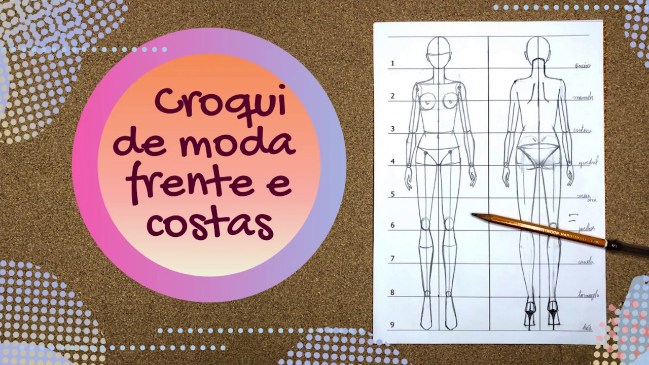 Desenhando croqui de moda frente e costas - 9 cabeças