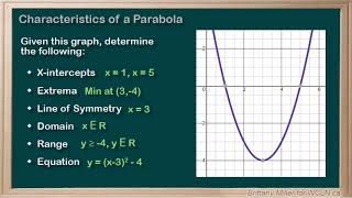 WCLN - Math - Quadratics - Characteristics of a Parabola