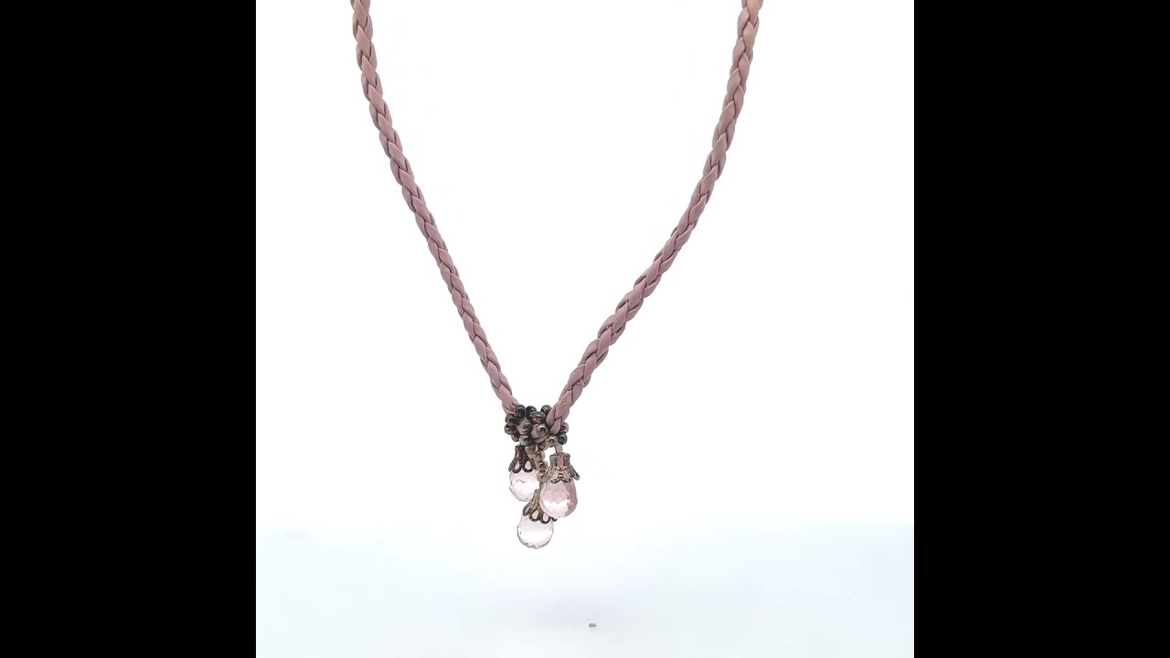 Light Pink Braided Leather Cord with Natural Drop Rose Quartz Gemstone Necklace