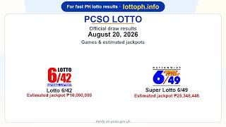 🔴 PCSO Lotto 6/42 · Super Lotto 6/49 Winning Numbers – August 20, 2026 | Jackpot ₱10M + ₱25.3M