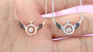 Kalung Perak Permata Goyang Heart Beat Angel Wings Permata Goyang Detak Jantung Sayap Malaikat Wanita Silver 925 Lapis Emas Putih Model Korea