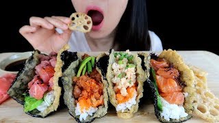 Asmr sushi tacos (tuna, spicy tuna, salmon, california roll tacos) *no
talking eating sounds, big bites mukbang 욤시타코 리얼사운드
먹방 hi everyone, happy friday...