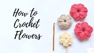 DIY Tutorial easy Crochet a Puff Flowers  / вязанный цветок из трикотажной пряжи