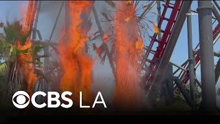 Fire ignites next to roller coaster at Six Flags Magic Mountain