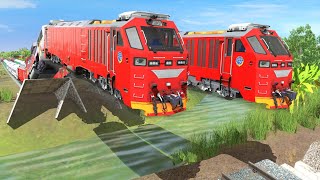 Trains Vs Extreme Railroads Trainz Simulator Two Red Trains Fly Over The River And Circle