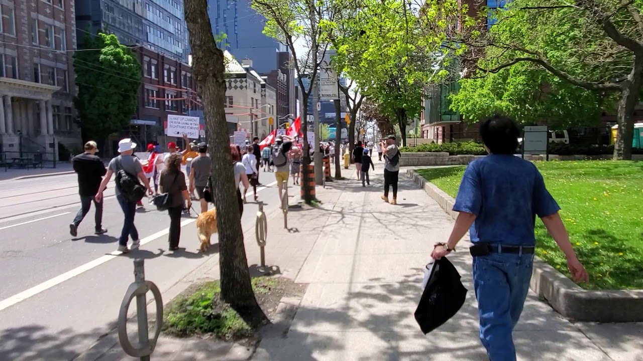 Toronto lockdown protest, crowd is on the march and getting huge
